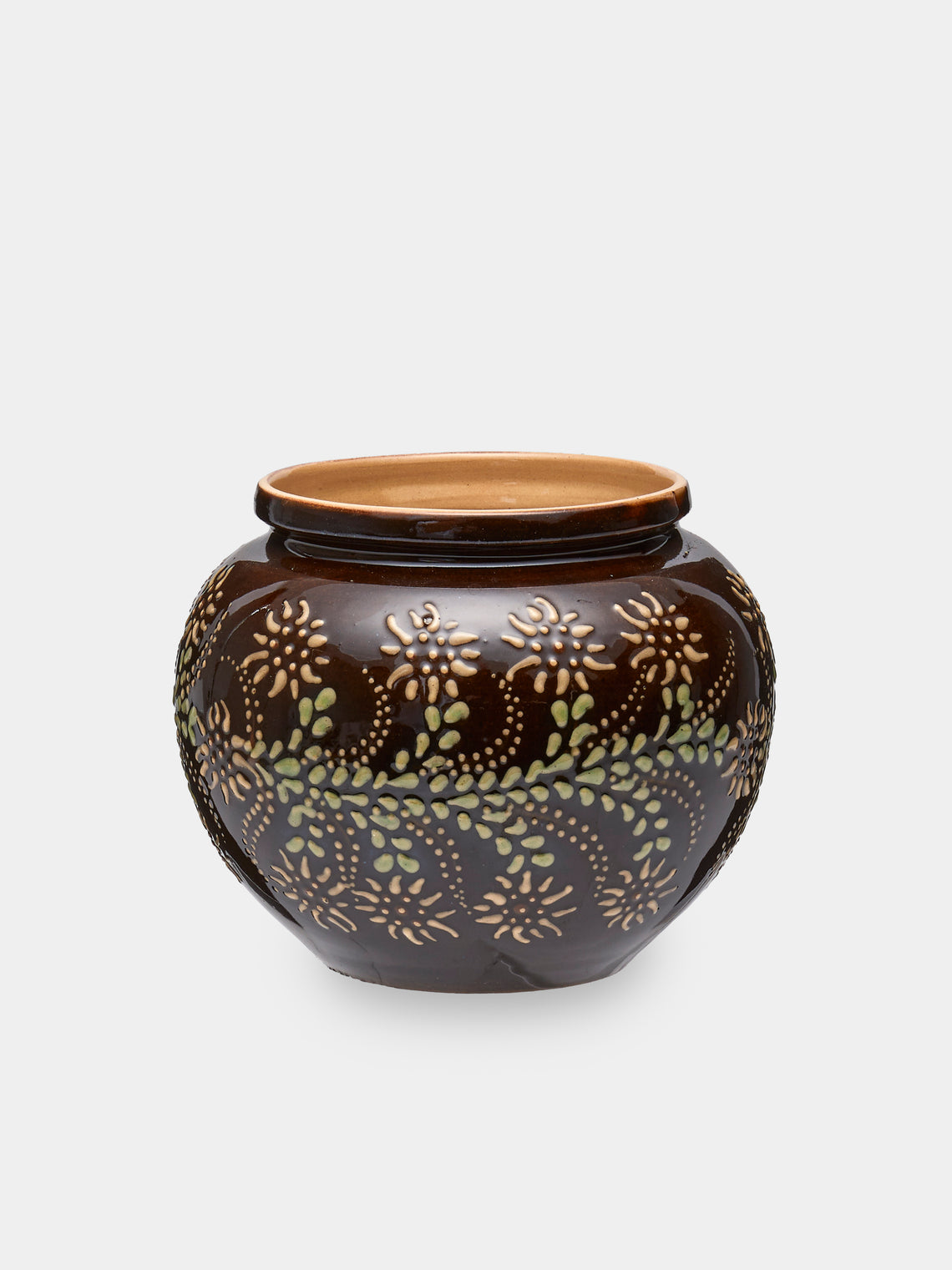 Poterie d’Évires - Flowers Hand-Painted Ceramic Vase (5in/13cm) - Dark brown - ABASK - 