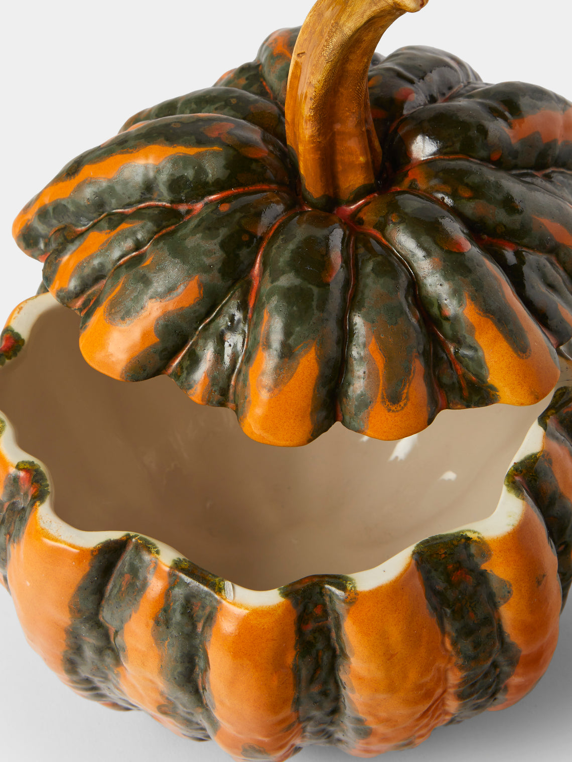 Antique and Vintage - 1940s Ginori 1735 Majolica Ceramic Pumpkin Serving Tureen - Orange - ABASK