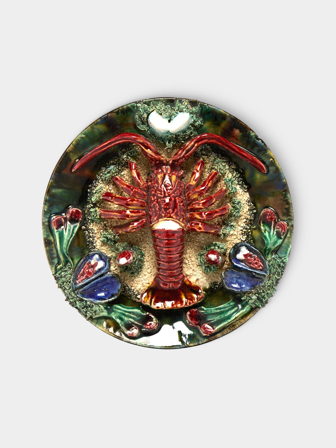 Antique and Vintage - Mid-Century Lobster Majolica Ceramic Serving Plate (9in/23cm) - Multiple - ABASK