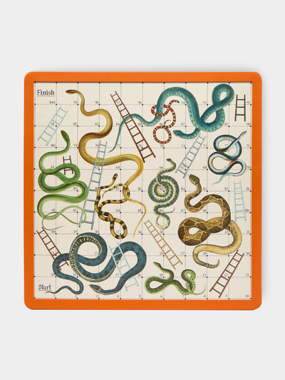 William & Son - Leather Snakes & Ladders and Ludo Games Compendium - Orange - ABASK - 