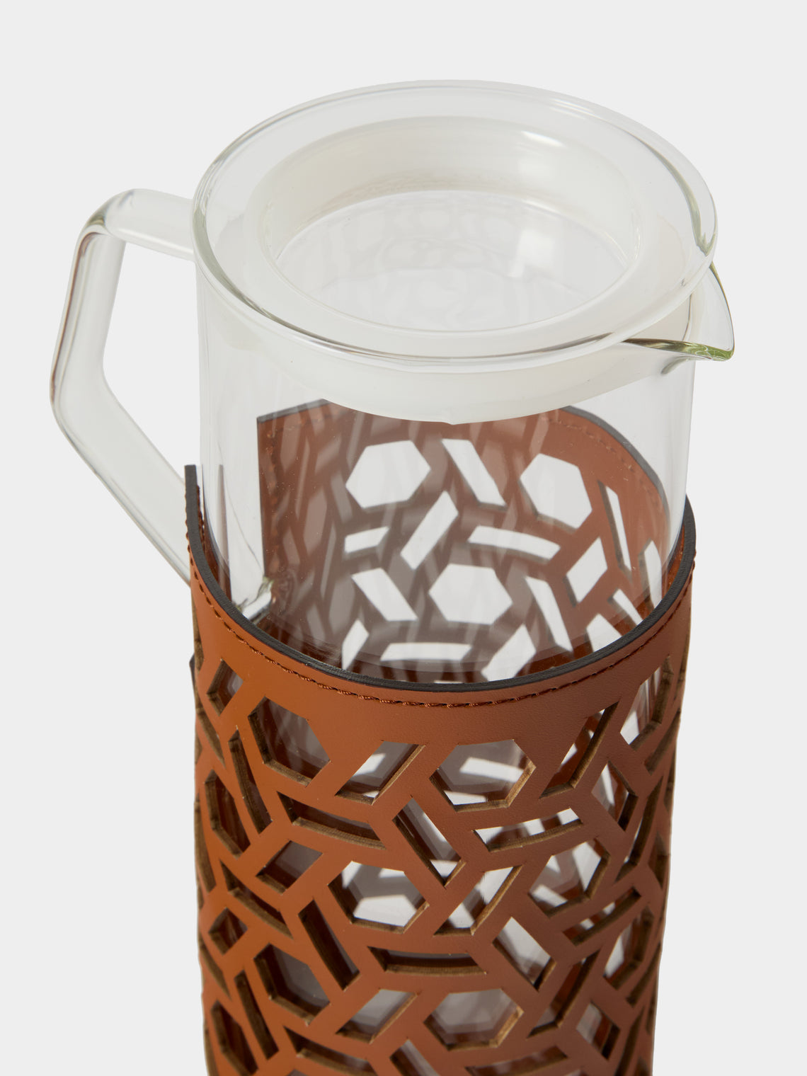 RUDI - Messina Leather and Glass Pitcher (42oz/1.2L) - Brown - ABASK
