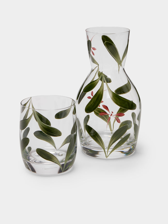 Los Vasos de Agua Clara - Dragonfly Hand-Painted Crystal Carafe and Tumbler - Green - ABASK - 
