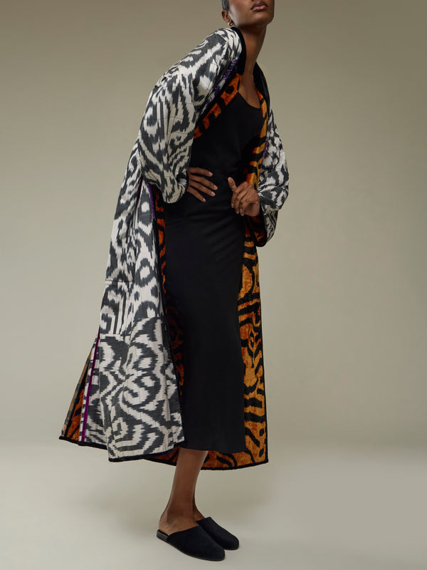 Nazzy Beglari - Hand-Loomed Ikat Silk and Cotton Reversible Robe | One Size - Multiple - ABASK
