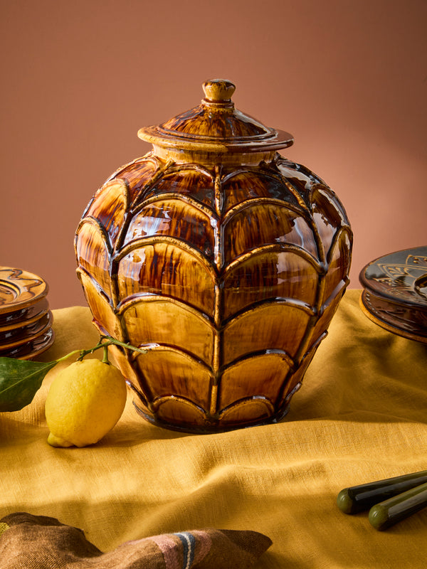 Fitch & McAndrew - Appliqué Slipware Large Lidded Jar - Brown - ABASK