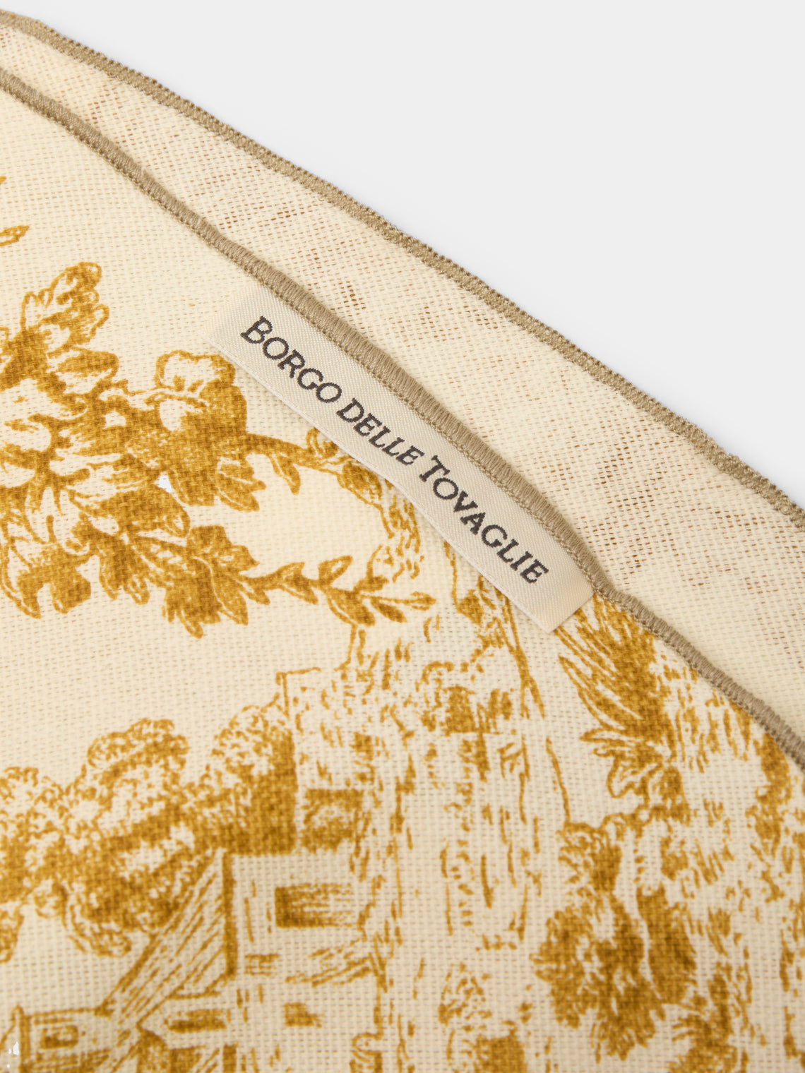 Borgo delle Tovaglie - Toile de Jouy Linen Round Tablecloth (110in/2.8m) - Yellow - ABASK