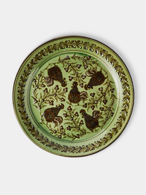 Poterie d’Évires - Chickens Hand-Painted Ceramic Round Platter - Green - ABASK - 