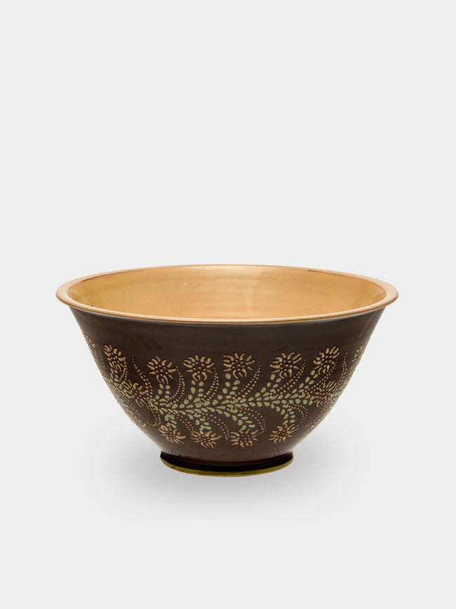 Poterie d’Évires - Flowers Hand-Painted Ceramic Large Salad Bowl - Dark brown - ABASK - 