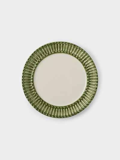Tessalume Ceramiche - | Set of 4 | Wicker Hand-Painted Ceramic Dessert Plates - Light Green - ABASK - 