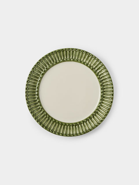 Tessalume Ceramiche - | Set of 4 | Wicker Hand-Painted Ceramic Dessert Plates - Light Green - ABASK - 