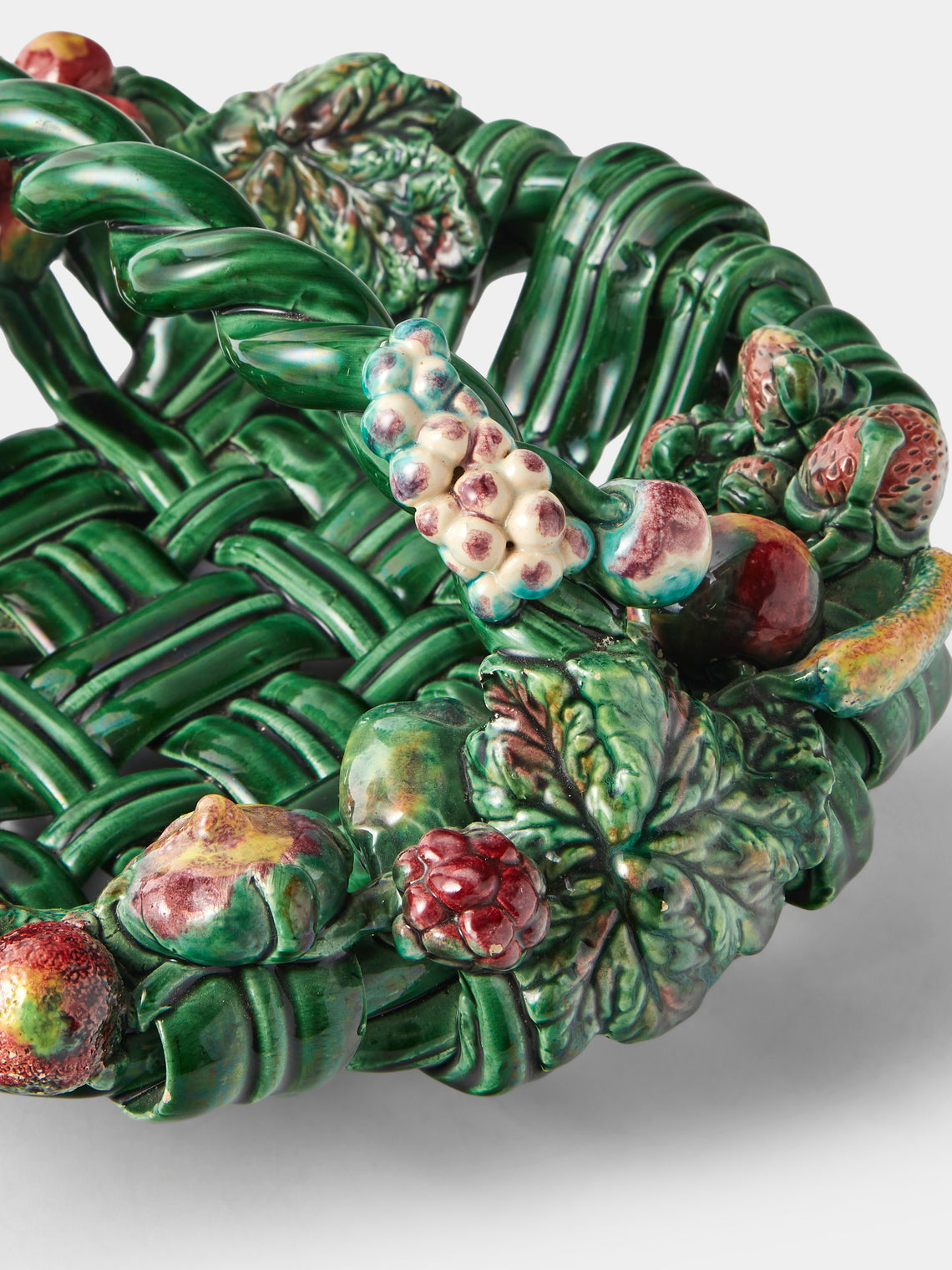 Antique and Vintage - 1960s Vallauris Majolica Ceramic Fruit Bowl - Green - ABASK