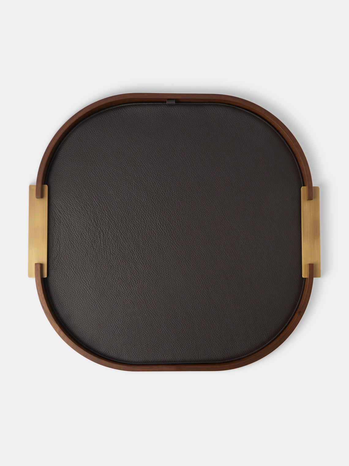 Riviere - Dama Walnut and Leather Round Tray (25in/64cm) - Brown - ABASK - 