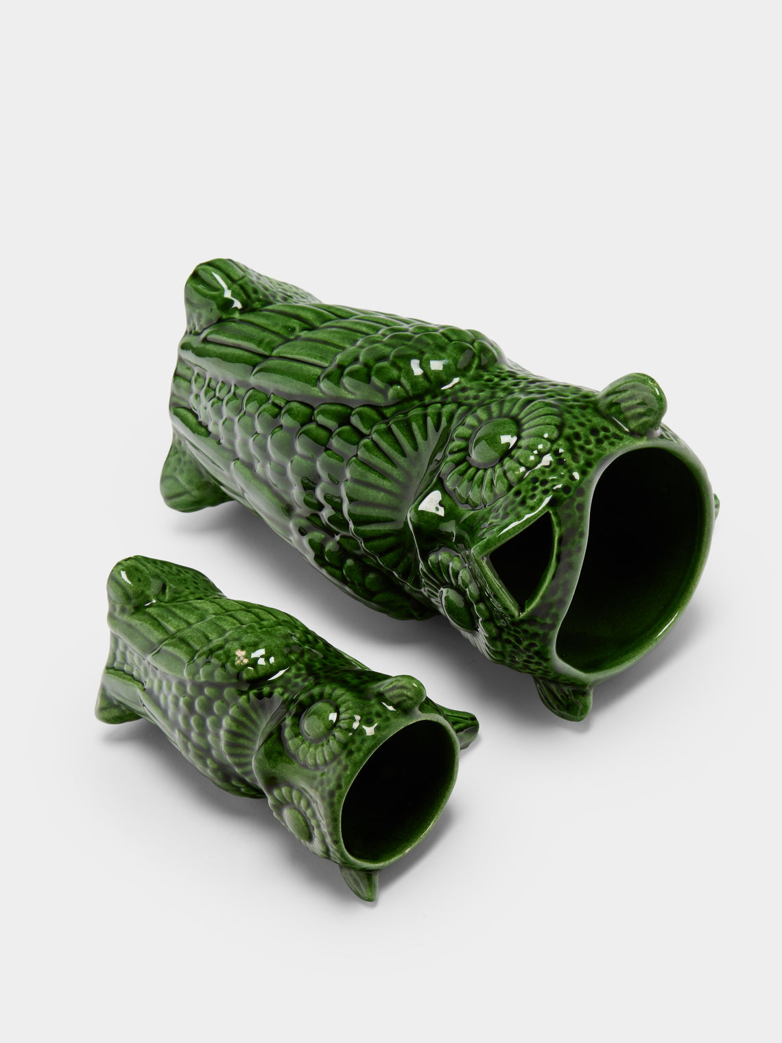 Antique and Vintage - Mid-Century Owls Ceramic Jug with Mugs (Set of 7) - Green - ABASK