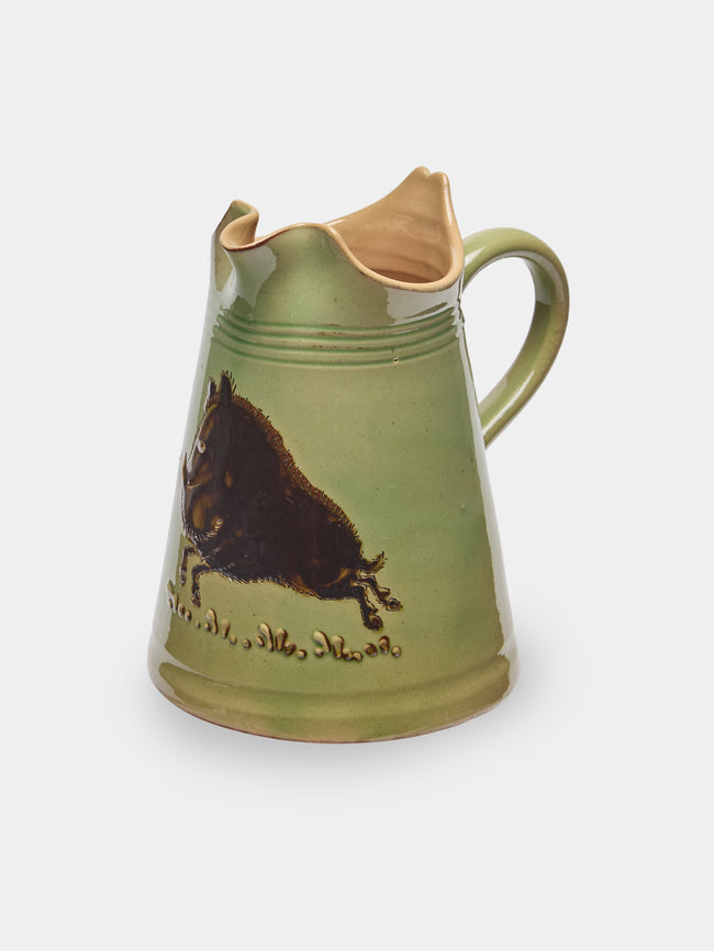 Poterie d’Évires - Boars Hand-Painted Ceramic Petite Milk Jug - Green - ABASK - 
