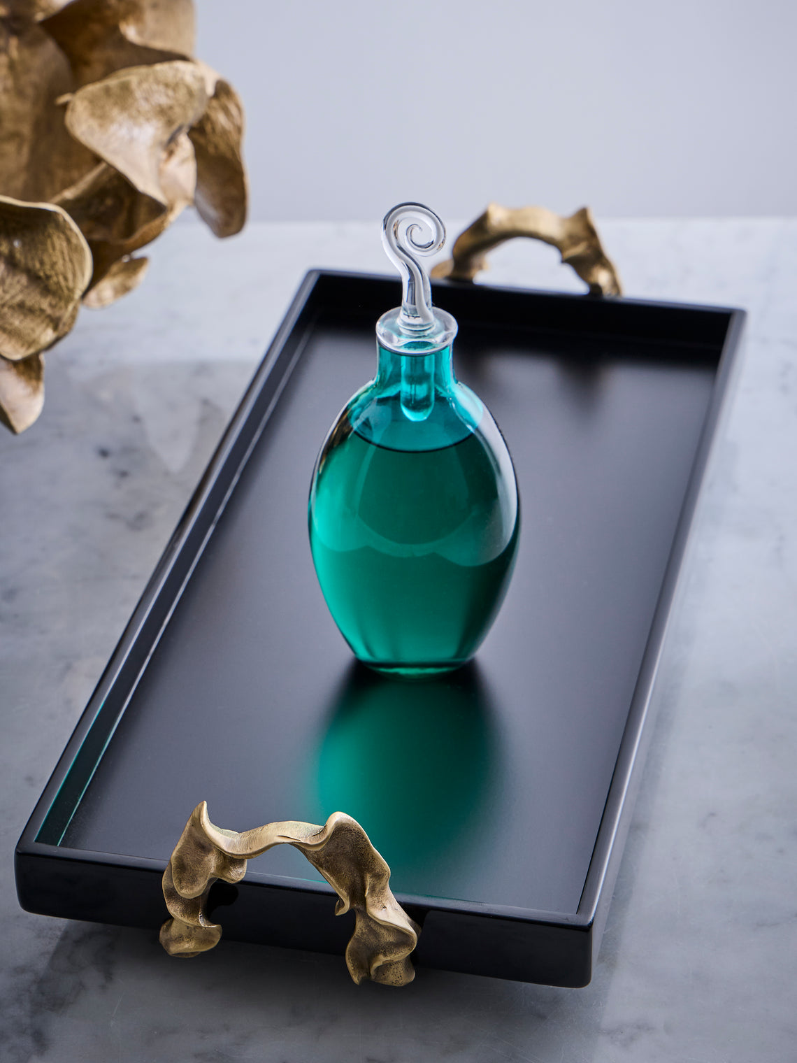 Viya - Saffron Lacquered Wood Vanity Tray (16.5in/42cm) - Black - ABASK