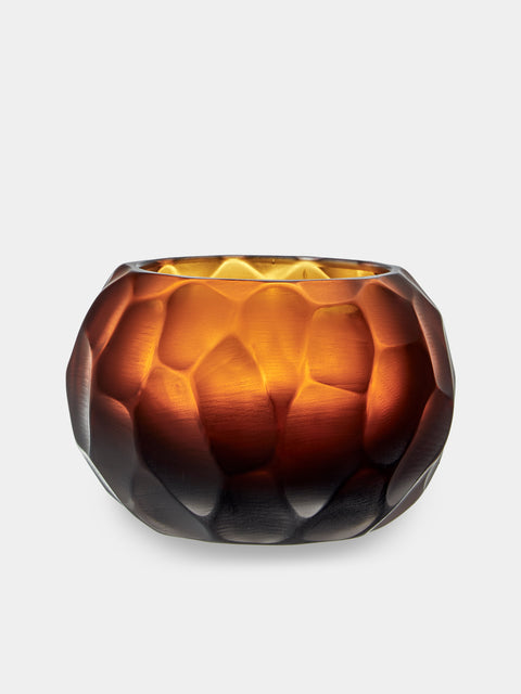 Micheluzzi Glass - Bocia Ambra Bamboo Hand-Blown Murano Glass Vase (6in/15cm) - Orange - ABASK - 