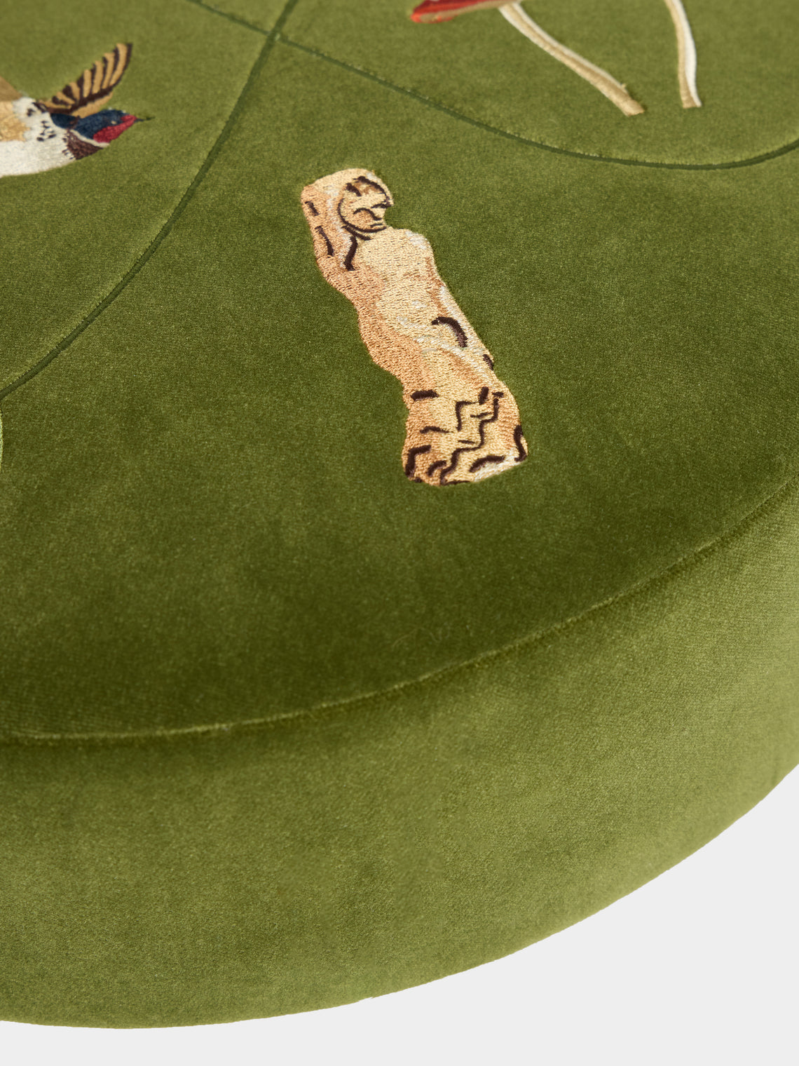 Uncommon Ancestor - Free Me Embroidered Velvet Round Footstool - Green - ABASK