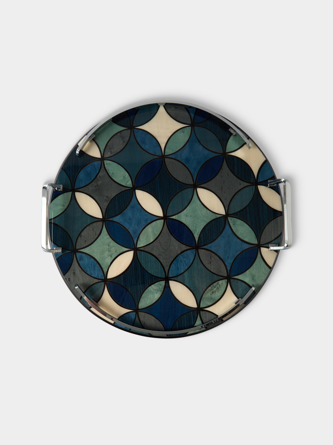 Mastellone Giuseppe - Wood Inlay Tray (12.5in/32cm) - Blue - ABASK - 