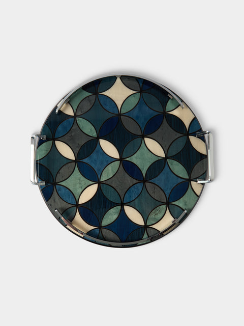 Mastellone Giuseppe - Wood Inlay Tray (12.5in/32cm) - Blue - ABASK - 