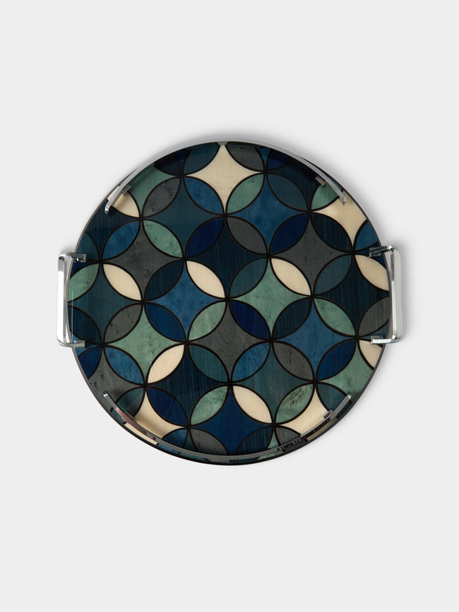 Mastellone Giuseppe - Wood Inlay Tray (12.5in/32cm) - Blue - ABASK - 