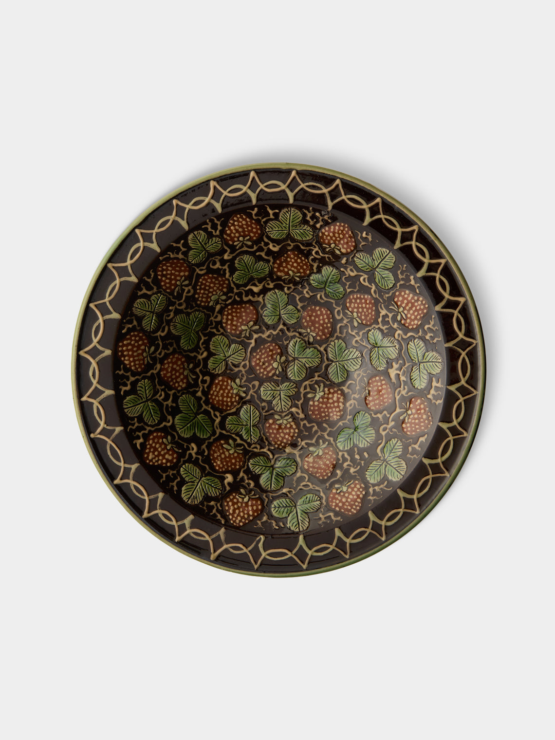 Poterie d’Évires - Strawberries Hand-Painted Ceramic Serving Bowl - Dark brown - ABASK