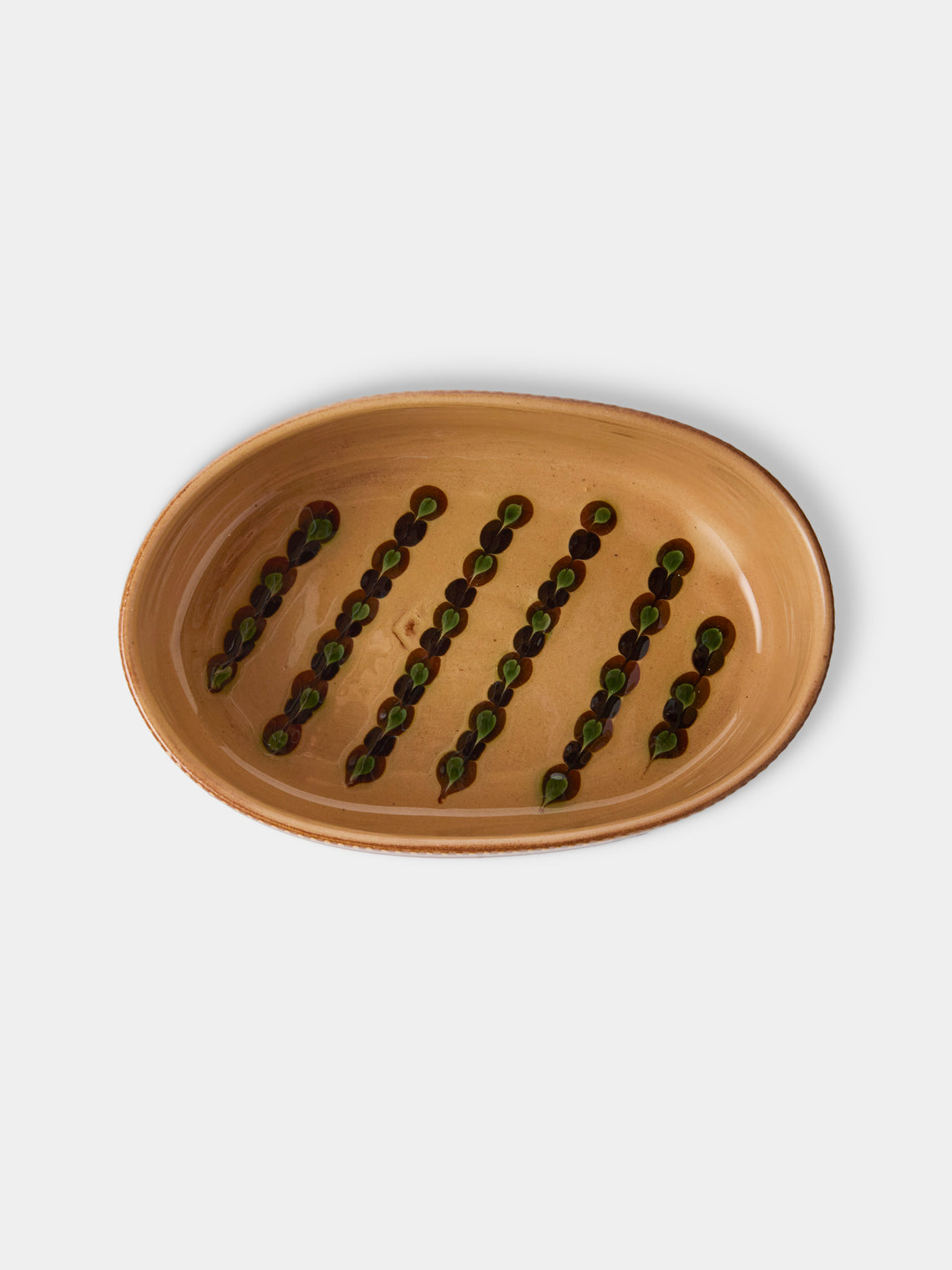 Poterie d’Évires - Flowers Hand-Painted Ceramic Mini Oval Dish - Light Brown - ABASK