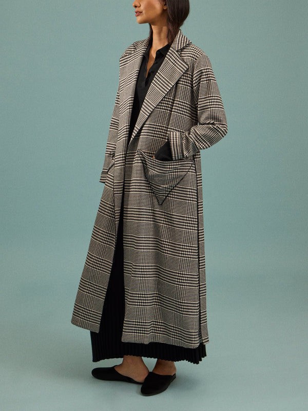 Emilia Wickstead - Wool Houndstooth Robe - Black - ABASK