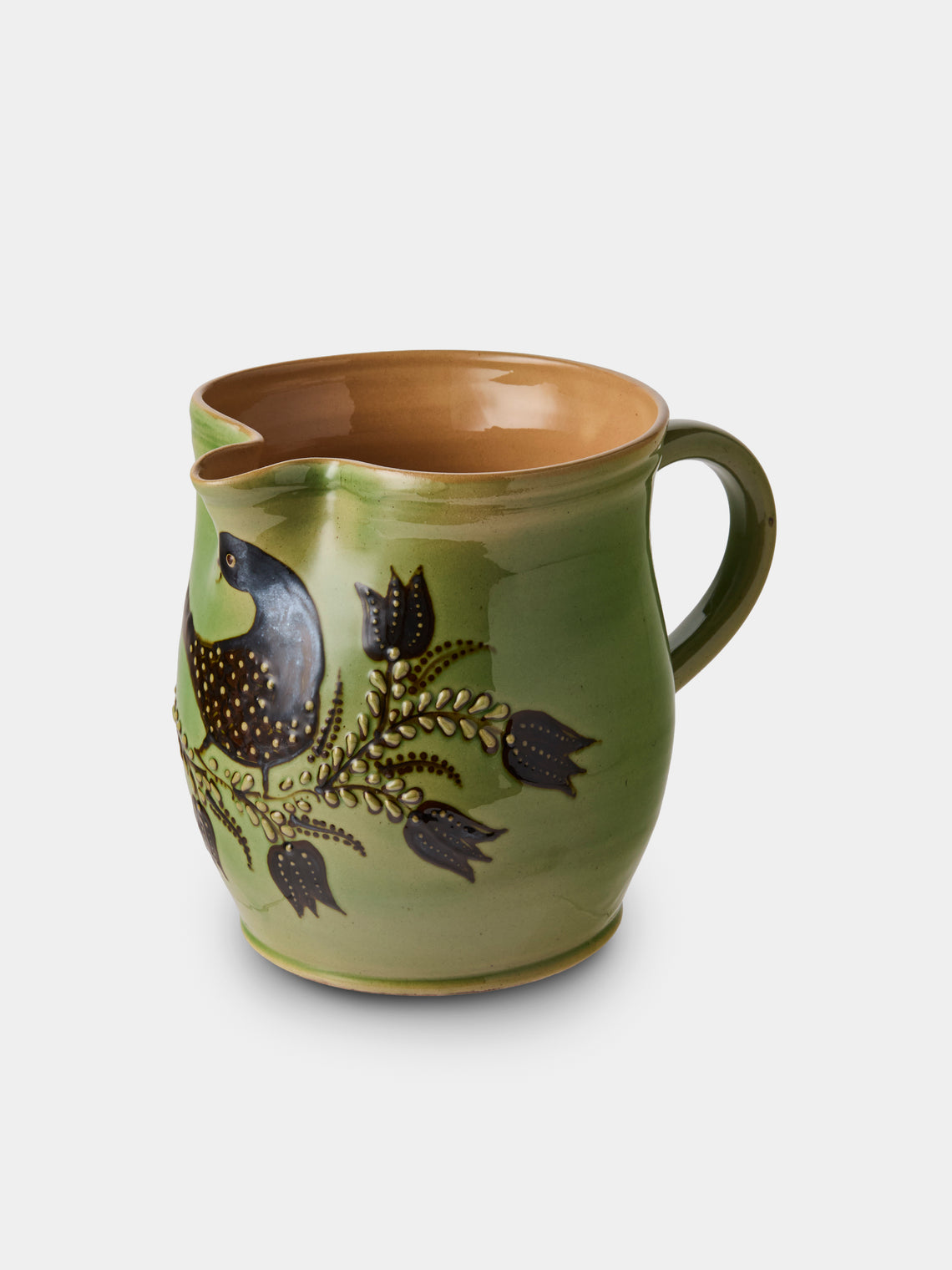 Poterie d’Évires - Birds Hand-Painted Ceramic Medium Jug - Green - ABASK - 