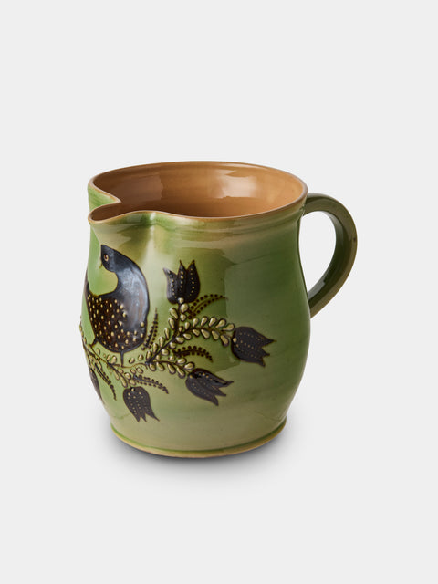 Poterie d’Évires - Birds Hand-Painted Ceramic Medium Jug - Green - ABASK - 