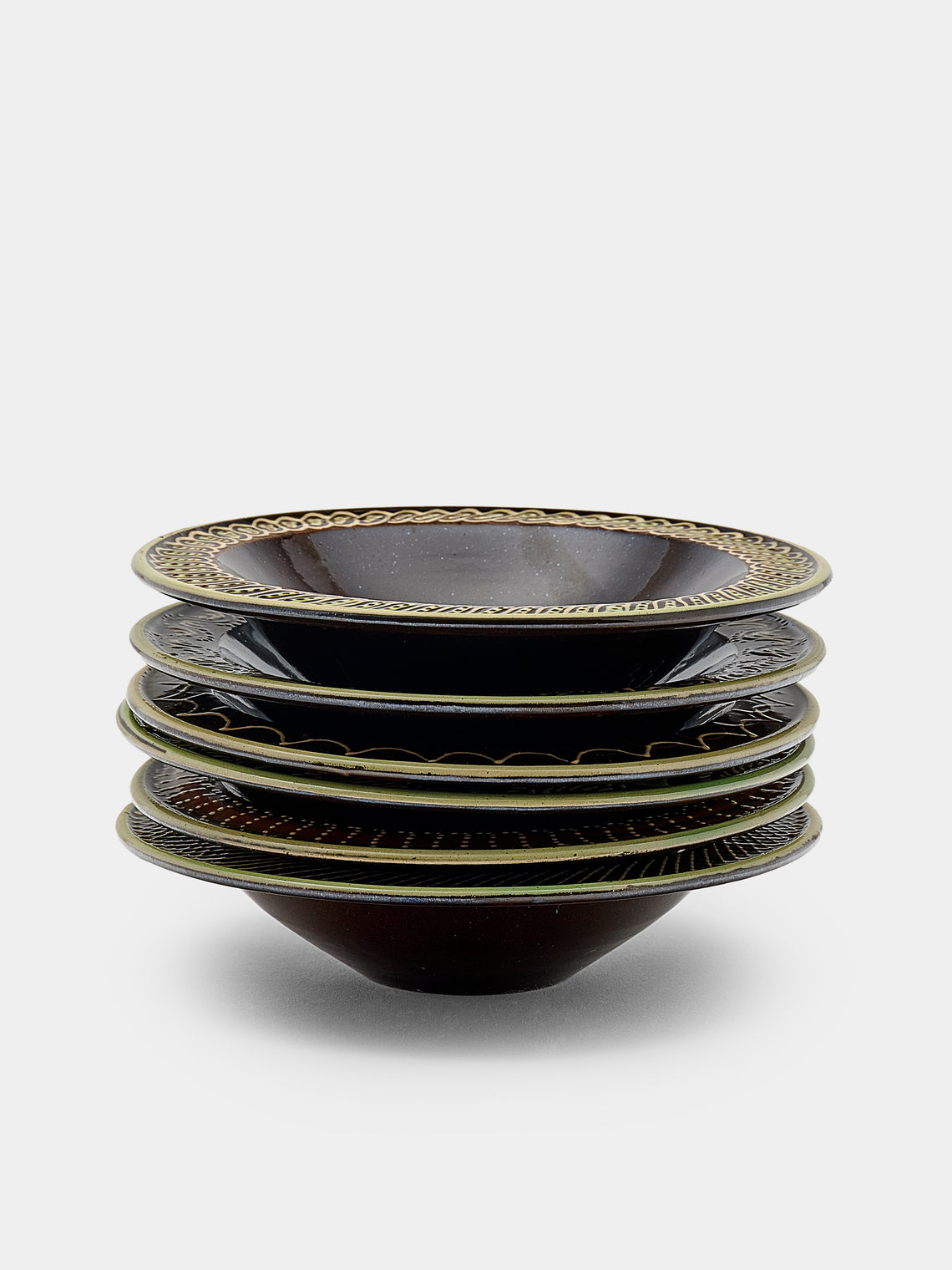 Poterie d’Évires - Animals Hand-Painted Ceramic Breakfast Bowls (Set of 6) - Dark brown - ABASK - 