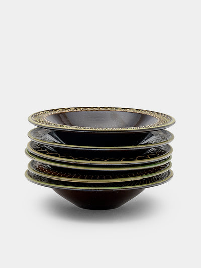 Poterie d’Évires - Animals Hand-Painted Ceramic Breakfast Bowls (Set of 6) - Dark brown - ABASK - 