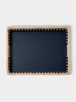 Pigment France - Giverny Leather and Rattan Tray (19in/49cm) - Blue - ABASK - 