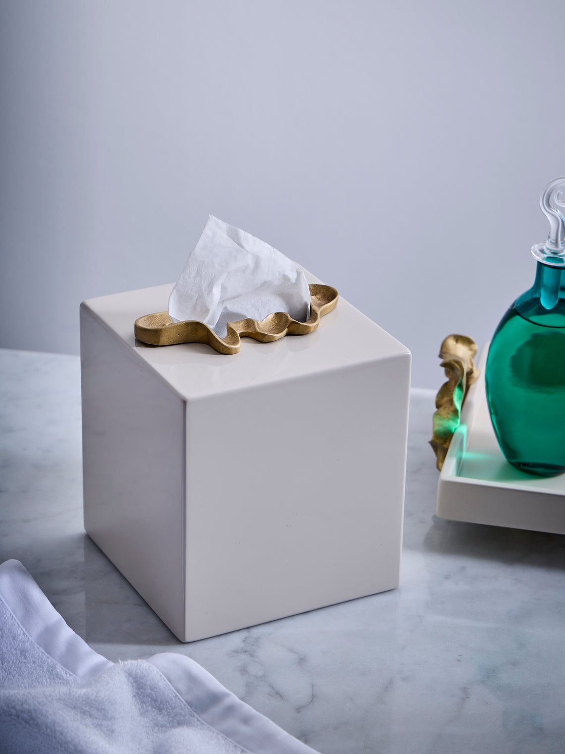 Viya - Saffron Lacquered Wood Tissue Box - Ivory - ABASK