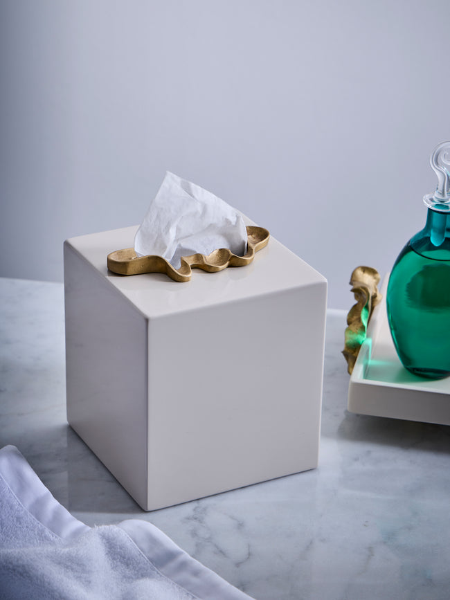 Viya - Saffron Lacquered Wood Tissue Box - Ivory - ABASK