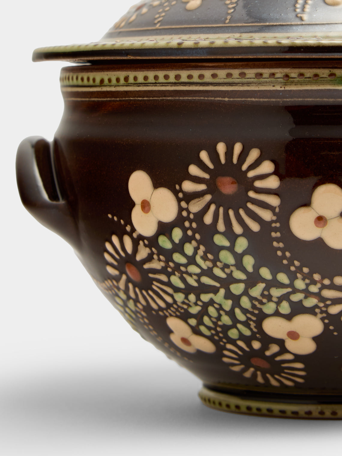 Poterie d’Évires - Flowers Hand-Painted Ceramic Lidded Vegetable Dish - Dark brown - ABASK
