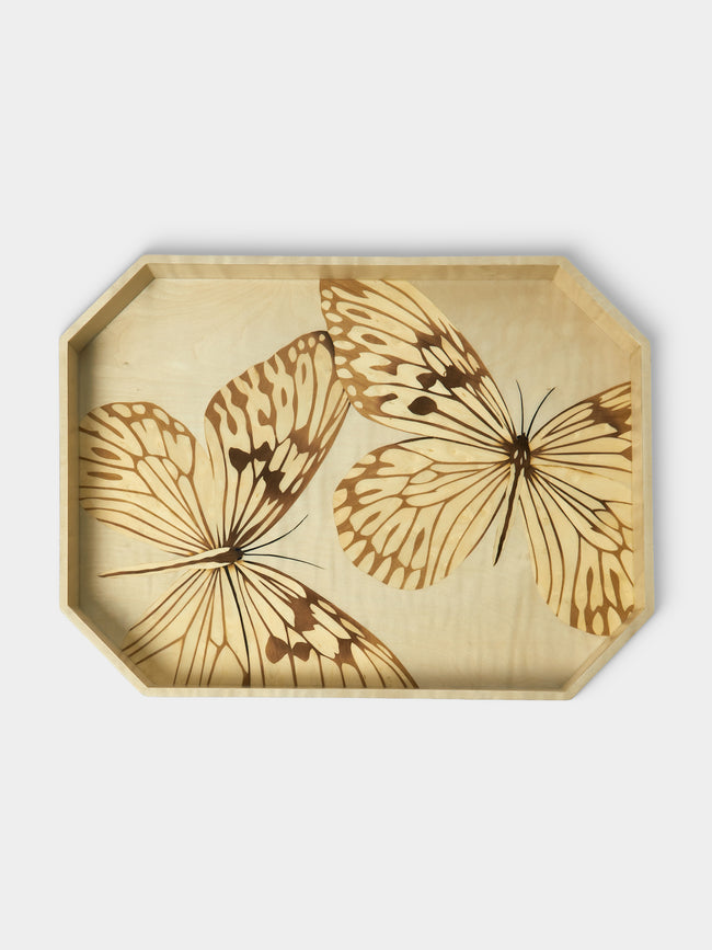 Silvia Furmanovich - Butterflies Marquetry Wood Octagonal Tray - Multiple - ABASK - 