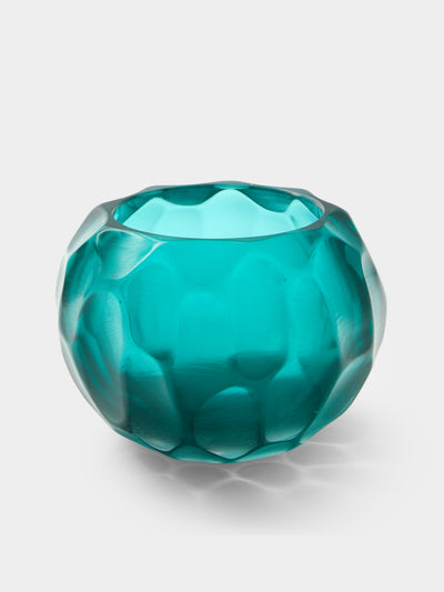 Micheluzzi Glass - Bocia Acqua Bamboo Hand-Blown Murano Glass Vase (6in/15cm) - Blue - ABASK - 