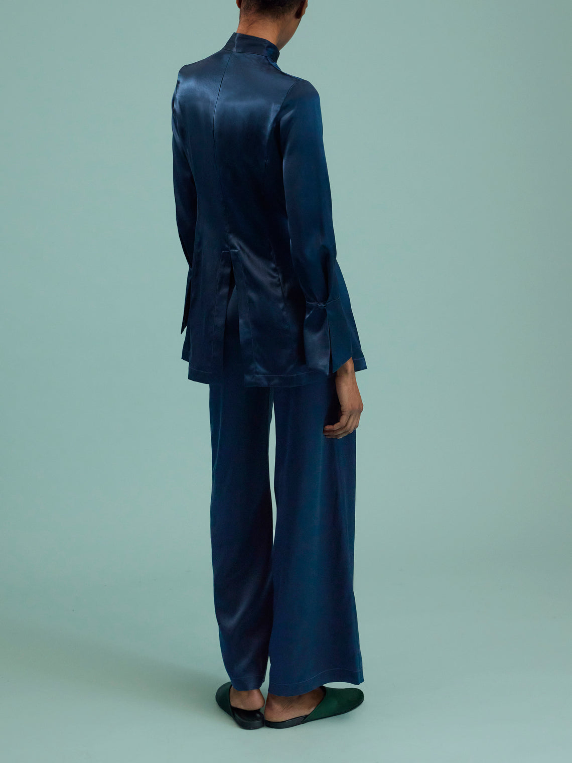 Loretta Caponi - Azalea Silk Pajama Set - Navy - ABASK