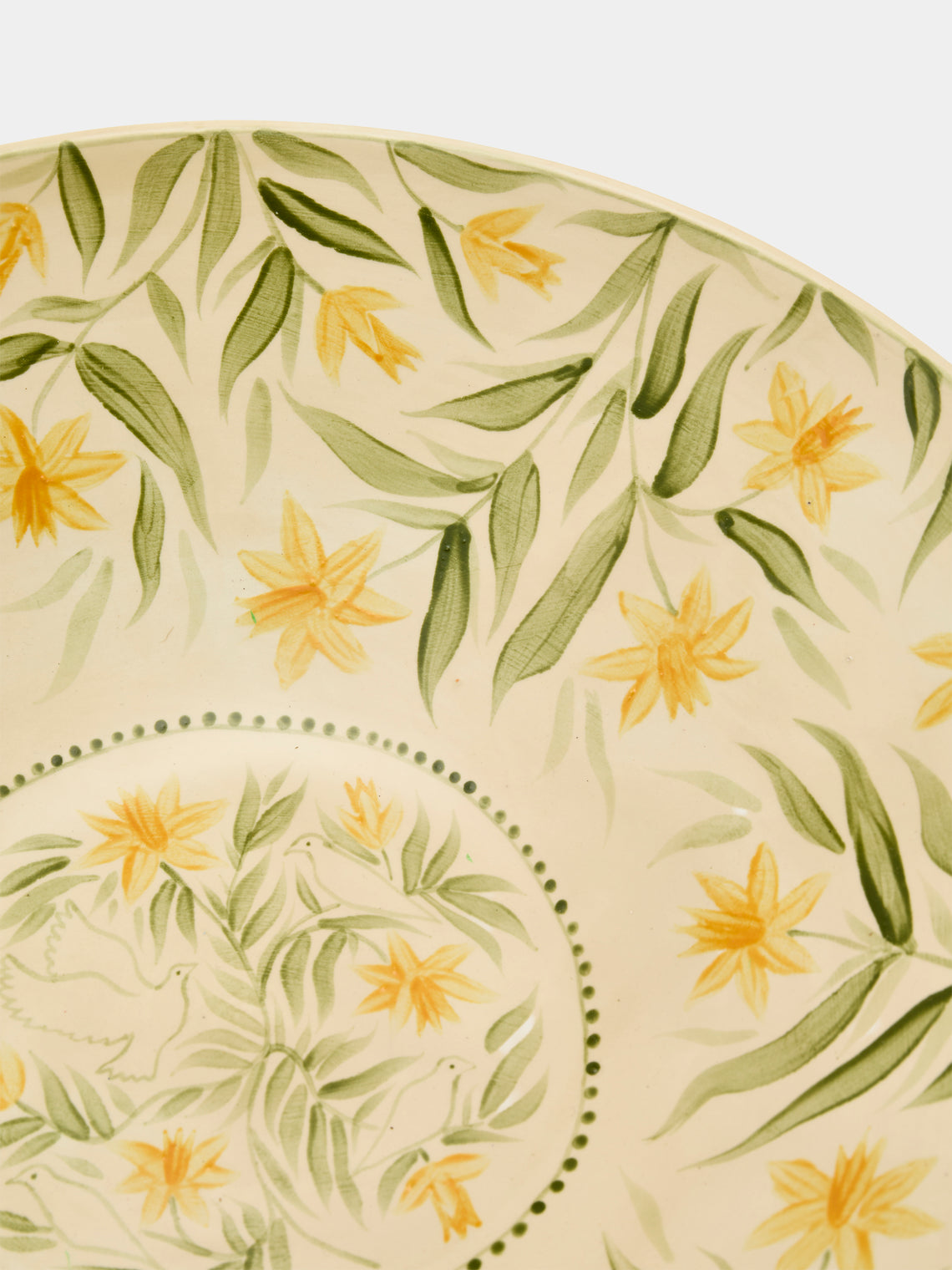 Rosanna Corfe - Doves and Daffodils Hand-Painted Ceramic Flared Bowl - Cream - ABASK