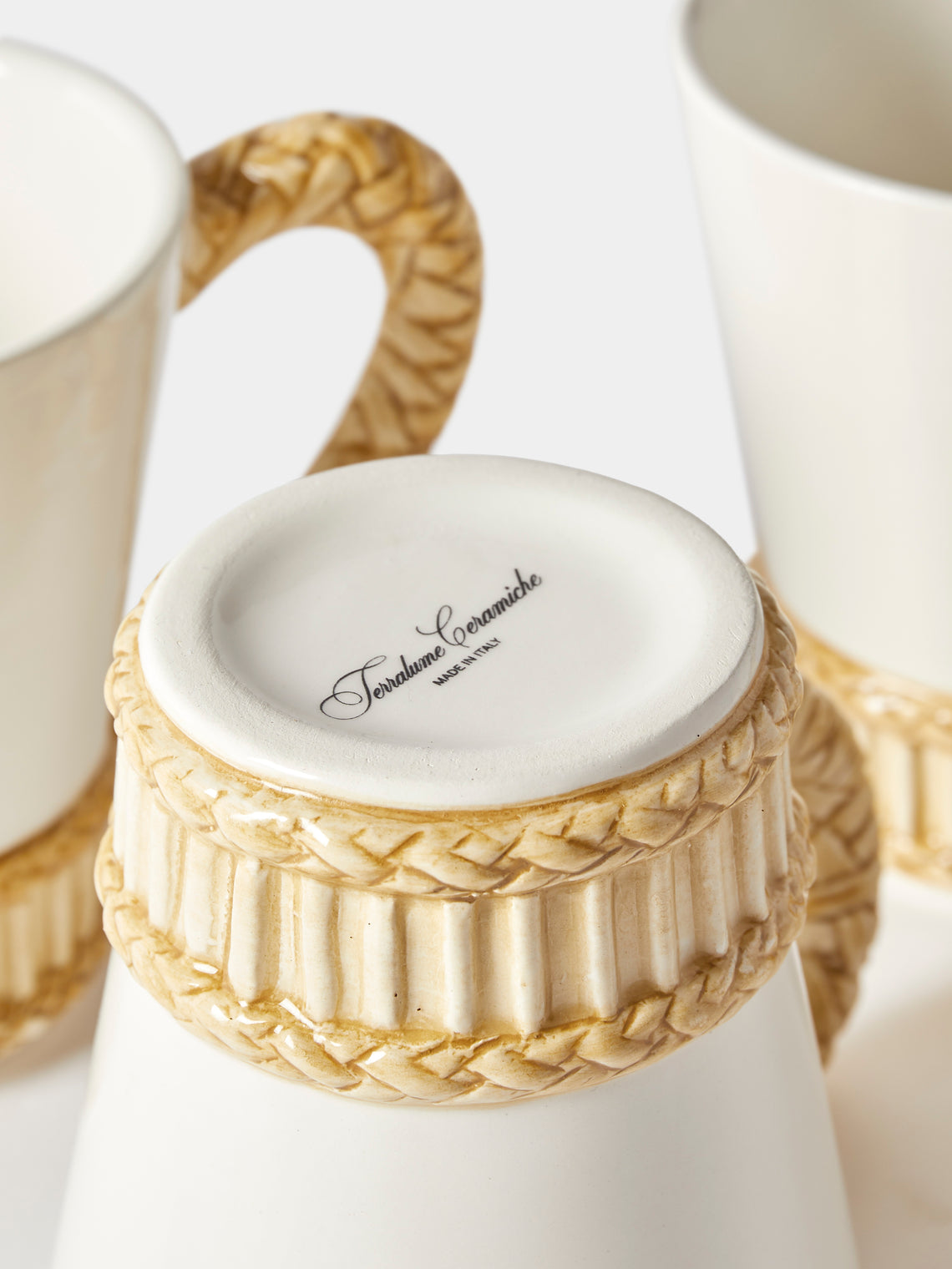 Tessalume Ceramiche - Wicker Hand-Painted Ceramic Mugs (Set of 4) - White - ABASK