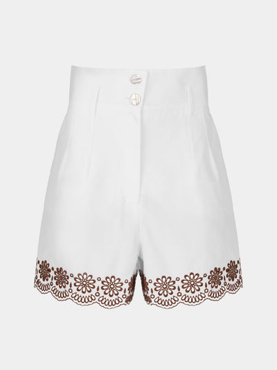 Loretta Caponi - Rocchetta Embroidered Cotton Shorts | Size: XS - White - ABASK - 