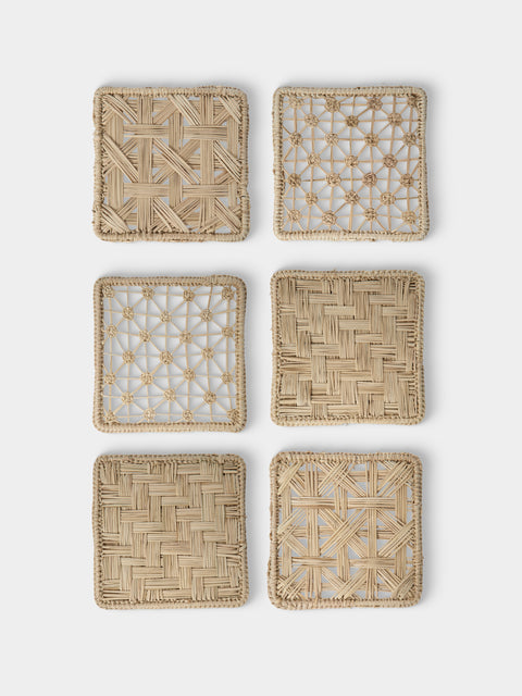 Artesanías del Atlántico - | Set of 6 | Handwoven Palm Mixed Coasters - Natural - ABASK - 