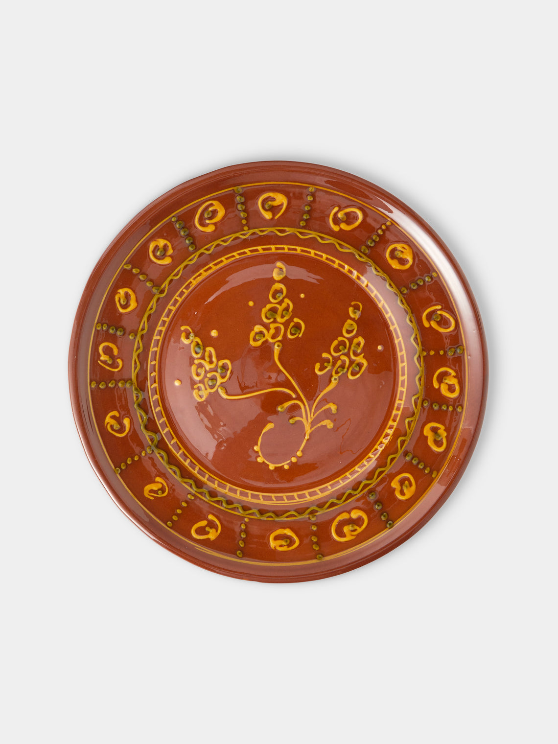 Poterie de Cliousclat - Hand-Painted Slipware Dinner Plates – 10in/25.5cm (Set of 4) - Brown - ABASK