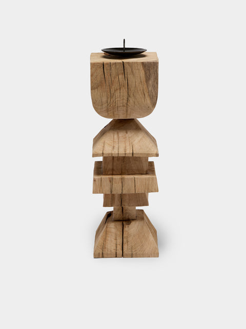 Jamie Gaunt Designs - Totem Hand-Carved Wood Candle Holder - Light Brown - ABASK - 