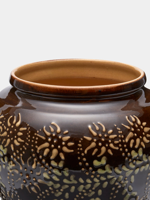 Poterie d’Évires - Flowers Hand-Painted Ceramic Vase (5in/13cm) - Dark brown - ABASK