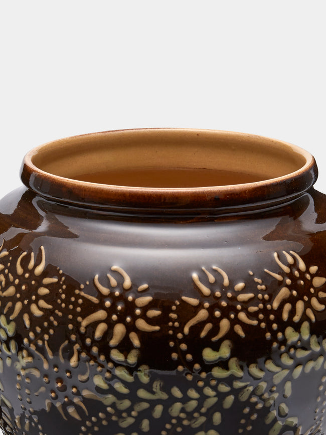 Poterie d’Évires - Flowers Hand-Painted Ceramic Vase (5in/13cm) - Dark brown - ABASK