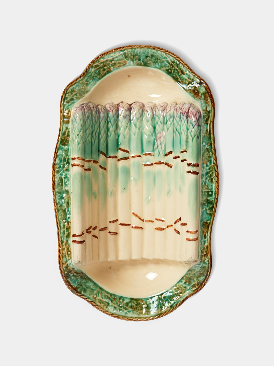 Antique and Vintage - 1900s Ceramic Asparagus Plate - Cream - ABASK