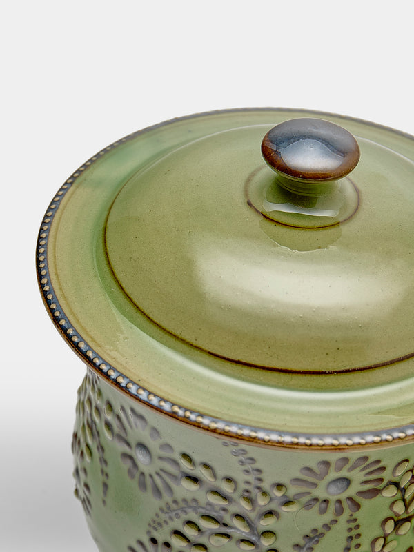 Poterie d’Évires - Flowers Hand-Painted Ceramic Mini Lidded Pot - Green - ABASK
