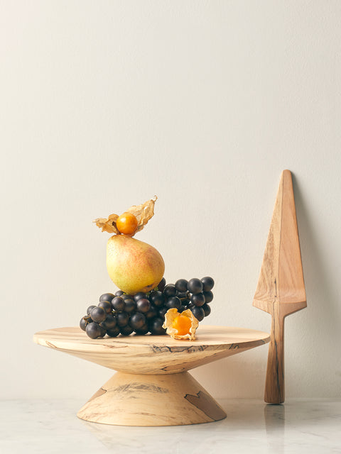 Bird & Branch - Hand-Turned Spalted Beech Cake Stand with Server - Natural - ABASK