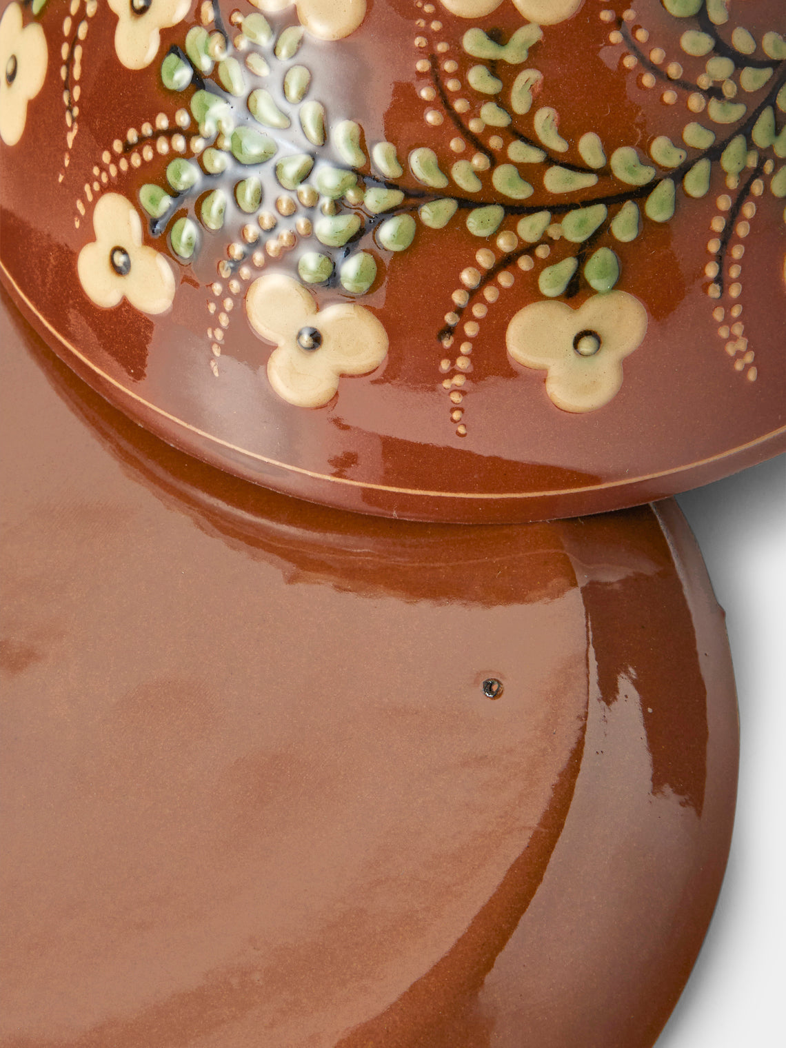 Poterie d’Évires - Flowers Hand-Painted Ceramic Butter Dish - Light Brown - ABASK