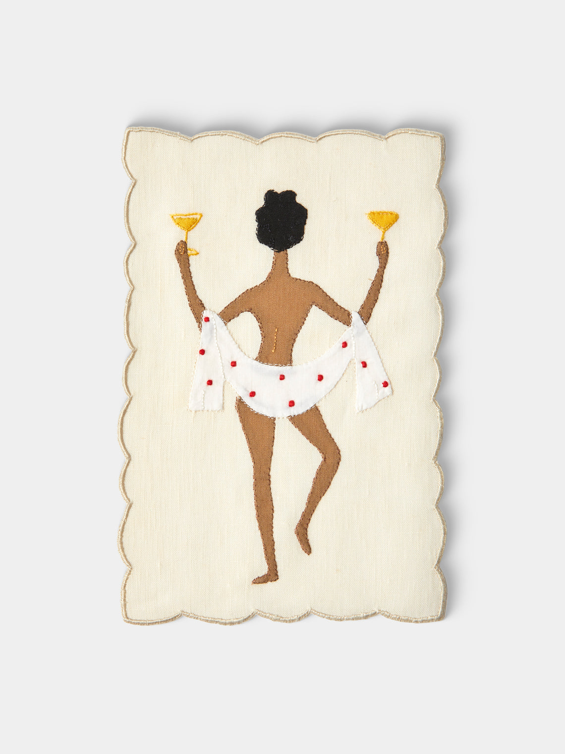 Taf Firenze - | Set of 6 | "Chin Chin" Hand-Appliquéd Linen Cocktail Napkins - Cream - ABASK